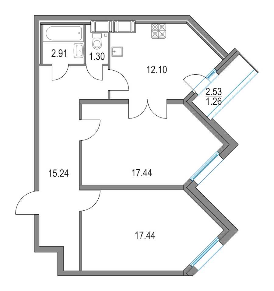 Двухкомнатная квартира в : площадь 66.43 м2 , этаж: 3 – купить в Санкт-Петербурге